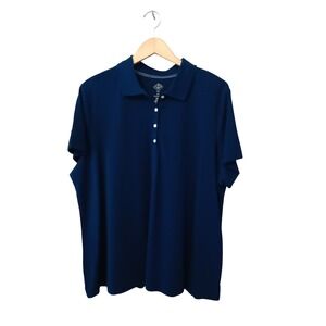St. John's Bay Classic Polo Shirt Womens 2X Short‎ Sleeve Navy Blue Top